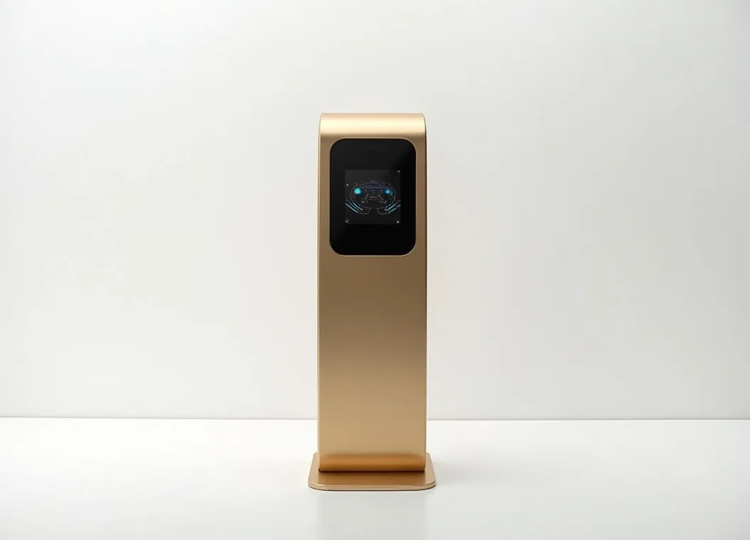 Luxury EV home charging station with sculpted anodized gold aluminum body